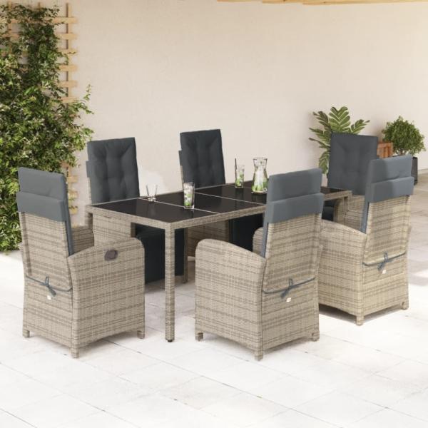 vidaXL 7-tlg. Garten-Essgruppe mit Kissen Grau Poly Rattan 3212466