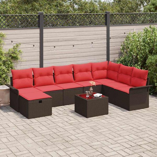vidaXL Gartensofa-set mit Kissen mit Speicher 9 pcs Poly Rattan 3360275