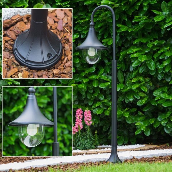 Hofstein Paraolo Außenleuchte Stehleuchte in antikem Look, Metall in Schwarz matt, mit Lampenschirm aus Kunststoff, Wegeleuchte 120 cm, Retro-Vintage Gartenlampe, E27-Fassung, max. 60 Watt, IP44