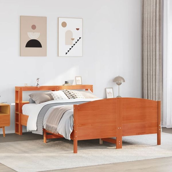 vidaXL Massivholzbett ohne Matratze Wachsbraun 135x190 cm Kiefernholz 3306236