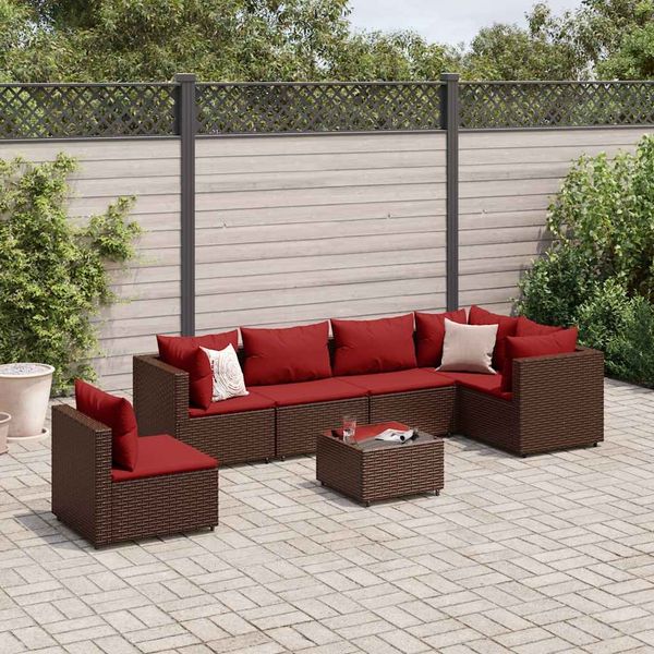 vidaXL 7-tlg. Garten-Lounge-Set mit Kissen Braun Poly Rattan 3308181