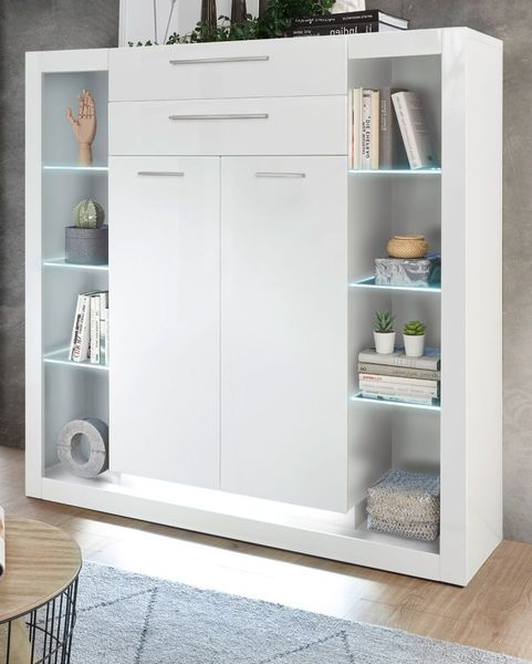 Highboard Ladis in weiß Hochglanz 141 x 139 cm