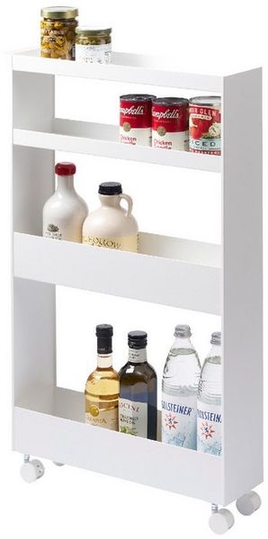 Yamazaki Küchenwagen TOWER Schlanker 4-stöckiger Aufbewahrungswagen, Stahl / Nylon, minimalistisch, 13 x 48 x 80,5cm (L x B x H)