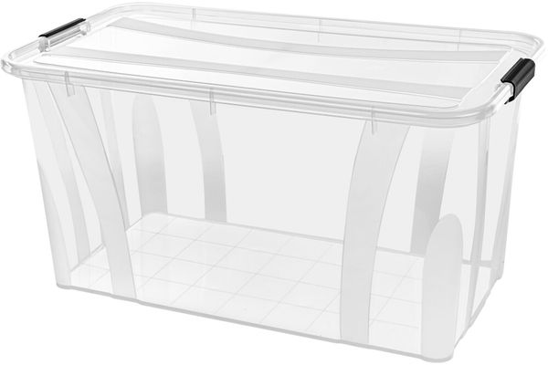 Aufbewahrungsbox Anzio 32 l mit Deckel – transparente robuste BPA freie Clip Box 32 Liter stapel und nestbar lebensmittelecht 100 Prozent recyclebar für Haushalt Büro Camping