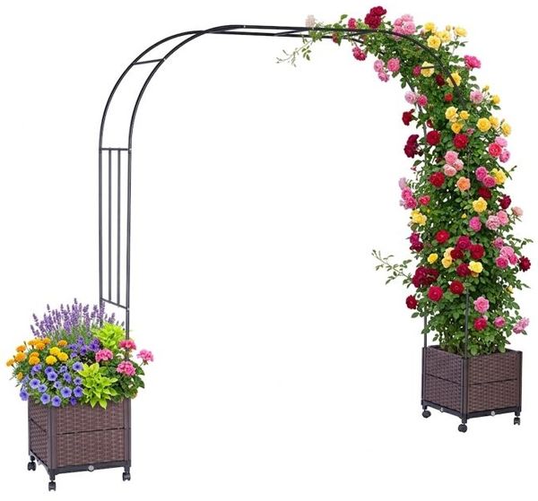 Relaxdays Rosenbogen mit 2 Pflanzkübeln
