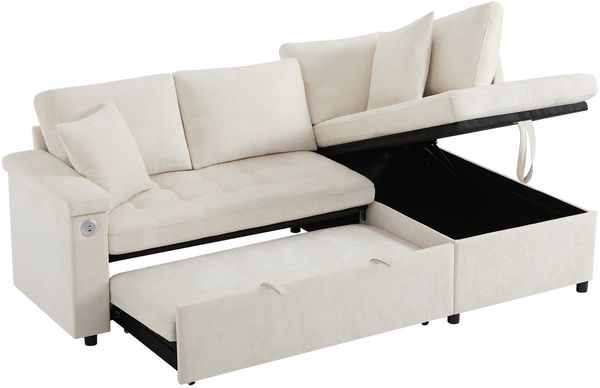 Schlafsofa 209x130x84 cm in L-Form rechts – Ecksofa aus Chenille mit Stauraum, USB-Anschluss und Schlaffunktion Bild 10