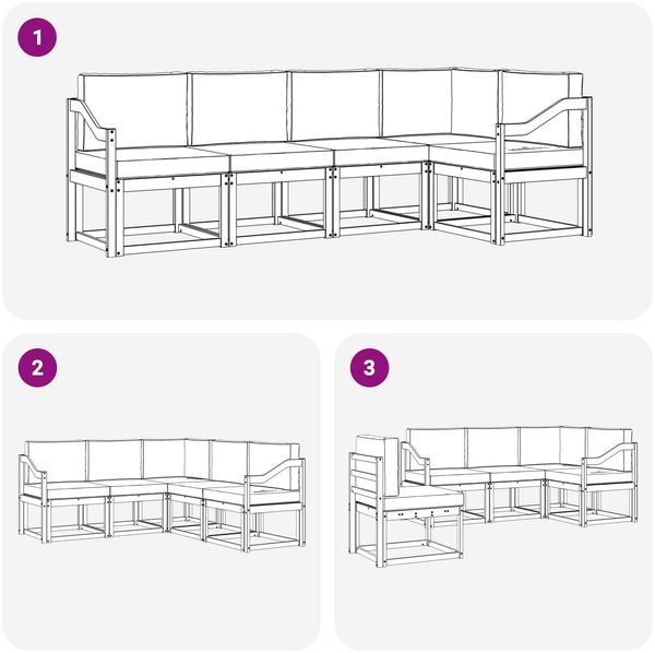 vidaXL Outdoor-Sofagarnitur mit Kissen 5 pcs Natürlich und Hellgrau 3366409 Bild 7