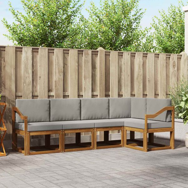 vidaXL Outdoor-Sofagarnitur mit Kissen 5 pcs Natürlich und Hellgrau 3366409