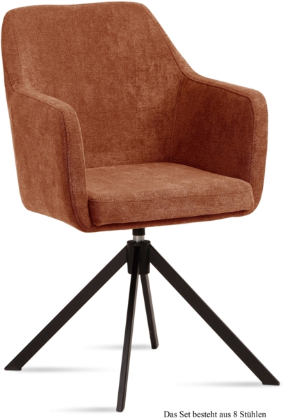 Armlehnstuhl drehbar (8er-Set) Denice 57 x 87 x 60 Schwarz/Cognac