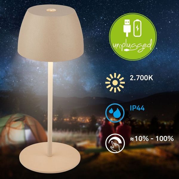 Briloner Leuchten LED Tischleuchte kabellos dimmbar touch Tischlampe Akku Indoor/Outdoor, LED fest integriert, Tischlampe kabellos 20 x 8 cm versch. Farben 2,5W Wohnzimmer
