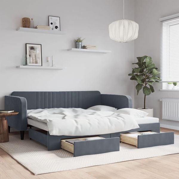 vidaXL Tagesbett Ausziehbar mit Schubladen Dunkelgrau 100x200 cm Samt 3197119