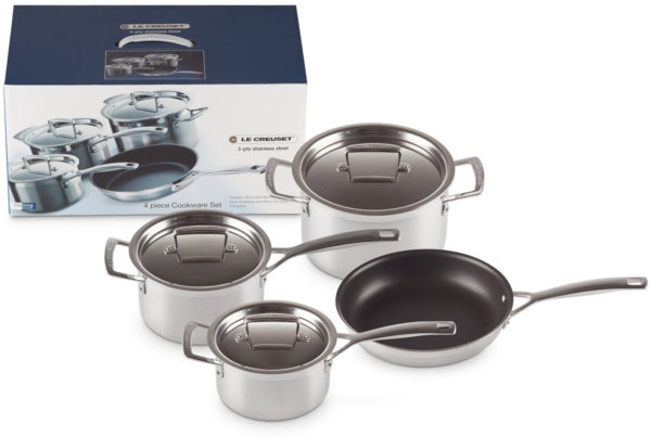 LE CREUSET Topf-Set 3-Ply Kochgeschirr-Set 4tlg, Edelstahl
