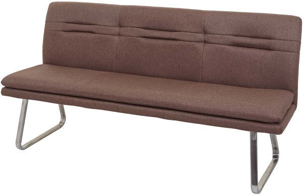 Sitzbank HWC-H70, Esszimmerbank Bank Polsterbank, Rückenlehne Stoff/Textil Edelstahl gebürstet ~ braun 180cm