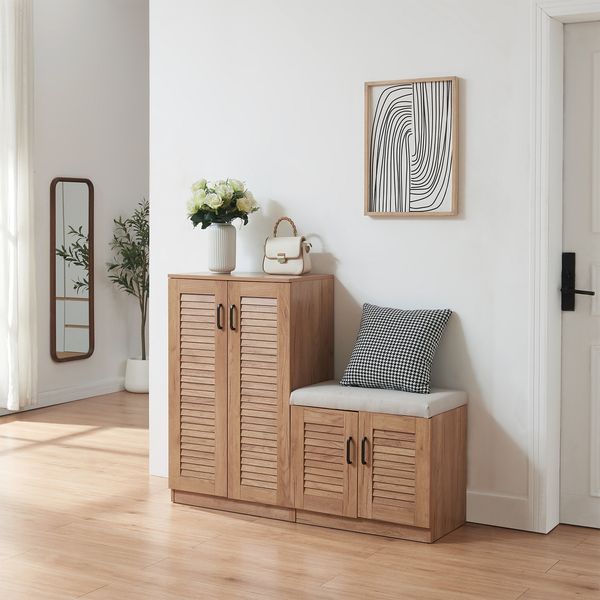 Schuhschrank Løten mit Sitzbank 120x36x97 cm Eicheoptik [en. casa]