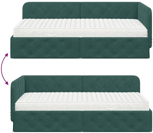 vidaXL Eckbettgestell Dunkelgrün 90 x 190 cm Samt 3394074 Bild 12