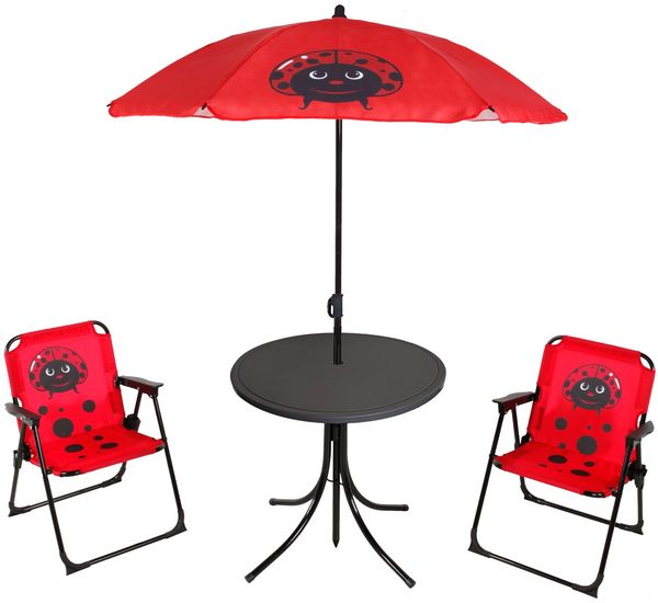 Kinder Campingset Campingstuhl Anglersessel Sonnenschirm Tisch Marienkäfer
