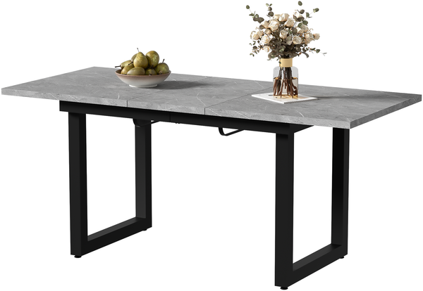 Erweiterbarer Esstisch, L140/180*W80*H75,Industriestil, rechteckiger, Kaffee-Freizeittisch, moderner einfacher Esstisch aus Eisen, Platzsparender multifunktionaler Esstisch, MDF,Beton-optik+Schwarz Bild 7