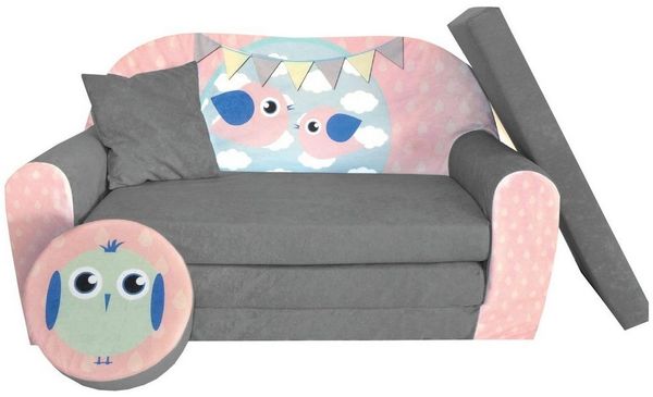 FORTISLINE Kindersitzgruppe Kindersofa Kindercouch Aufklappen Bettfunktion + Hocker W319