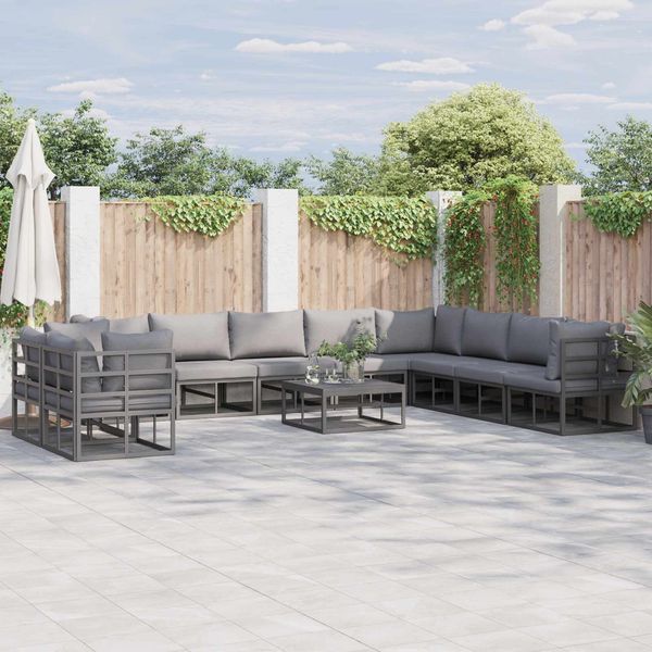 vidaXL Gartensofa-set mit Kissen 11 pcs Schwarz Aluminium 3378885