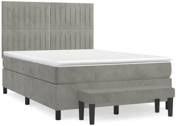 vidaXL Boxspringbett mit Matratze Hellgrau 140x190 cm Samt 3137959