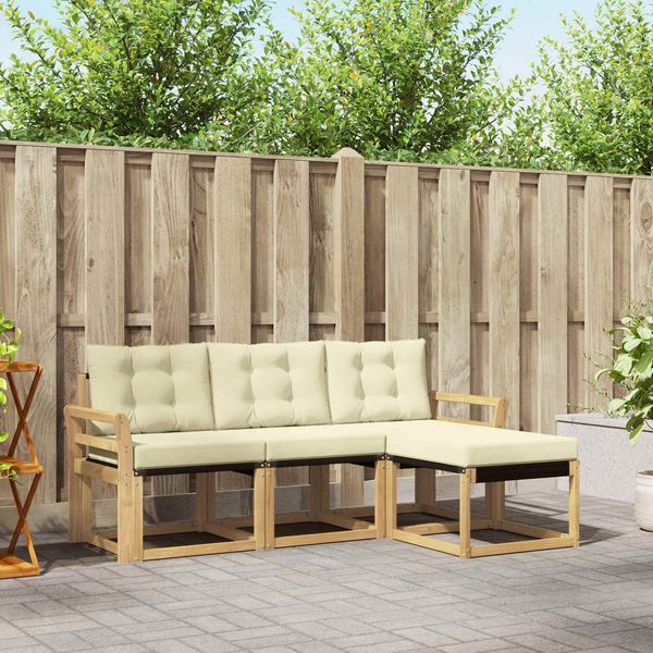 vidaXL Outdoor-Sofagarnitur mit Kissen 4 pcs Weiß und Creme 3389356