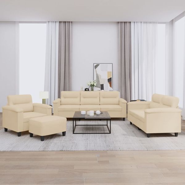 vidaXL 4-tlg. Sofagarnitur mit Kissen Creme Mikrofasergewebe 3202300