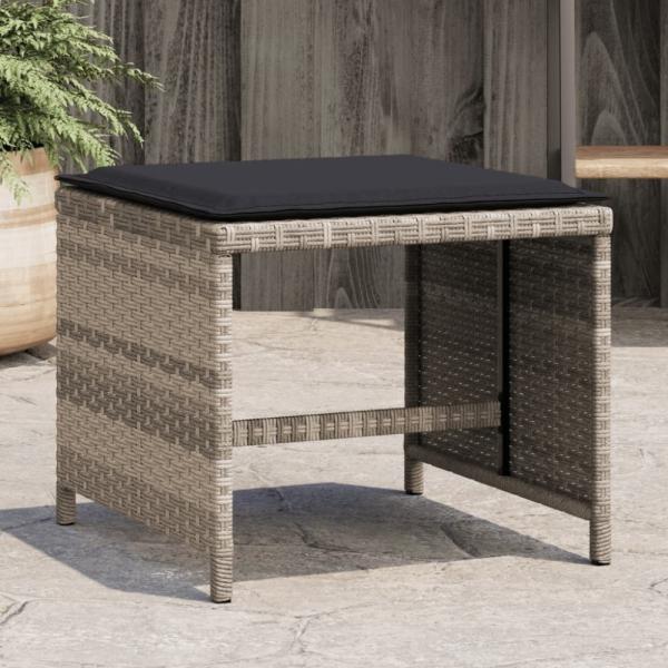 vidaXL Gartenhocker mit Kissen 4 Stk. Hellgrau 41x41x36 cm Poly Rattan 365046