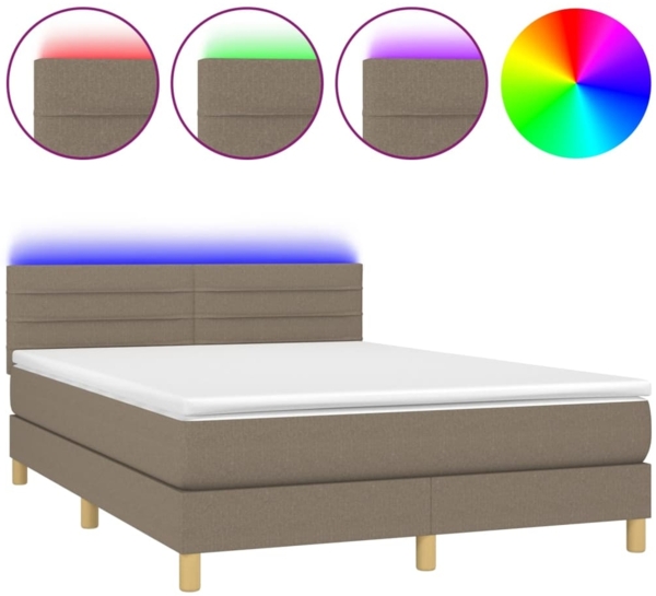 Boxspringbett mit Matratze & LED Stoff Taupe 140x200 cm