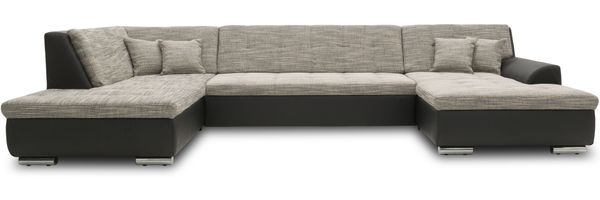 DOMO Collection Treviso, Wohnlandschaft, Webstoff/Kunstleder weißgrau/schwarz, 201 x 360 x 178 cm