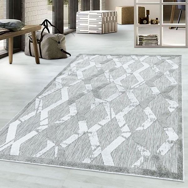 Teppium Teppich Boho-Design, Rechteckig, Höhe: 10 mm, Outdoor Teppich Grey farbe 3D Boho Design für Küchen Balkon Terrasse