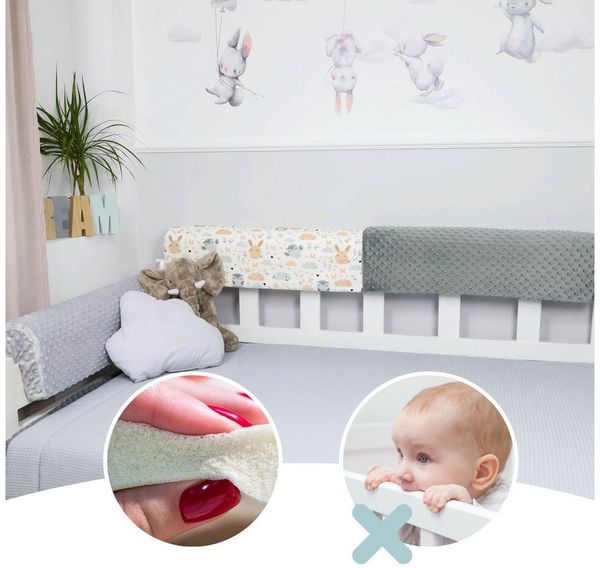 Totsy Baby Bettkantenschutz für Kinderbetten 120 cm - Schutz für Bettrahmen Kantenschutz Kinder Babybett Minky Hellgrau Bild 2