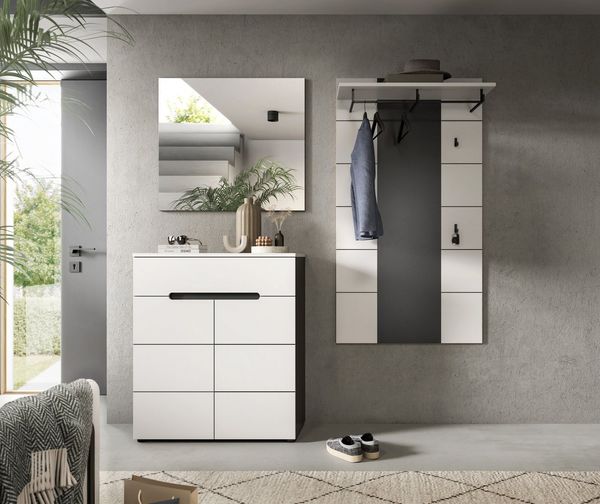 INOSIGN Garderoben-Set REHAT, TOPSELLER!, 3-teilig, Breite 175 cm, individuell erweiterbar, (Set, 3-St, bestehend aus: Kommode, Spiegel und Garderobenpaneel), Garderobenkombination, Kombination, Set, Flurgarderobe, Diele