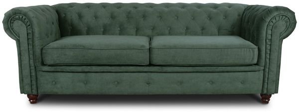 Sofa Chesterfield Asti 3-Sitzer, Couchgarnitur 3-er, Sofagarnitur, Couch mit Holzfüße, Polstersofa - Glamour Design (Grün (Capri 74))