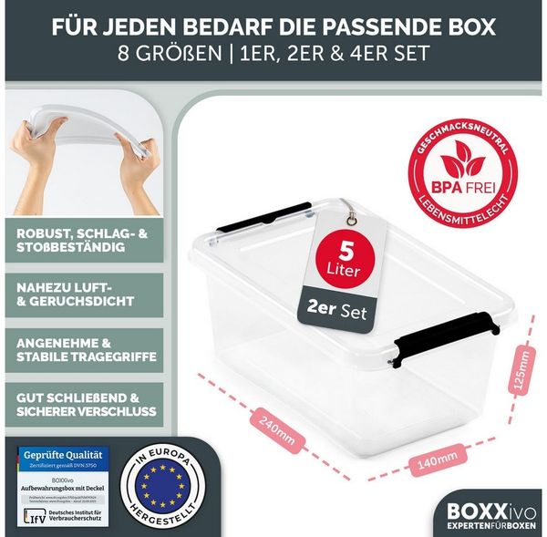 BOXXivo Aufbewahrungsbox Aufbewahrungsboxen mit Deckel BPA-freie & lebensmittelechte Boxen (2 St), Plastikbox mit Deckel - robuste & stapelbare Aufbewahrungsboxen