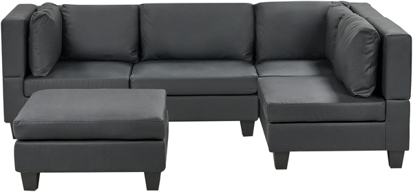 Beliani 'Unstad' Sofa, Schwarz, Kunstleder, 72 x 152 x 228 cm, mit Ottomane, Links
