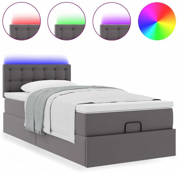 vidaXL Ottoman-Bett mit Matratzen & LEDs Grau 80x200 cm Kunstleder 3312125 Bild 5