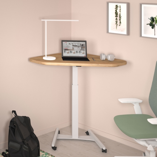 ASSMANN Höhenverstellbares Steh-Sitzpult Single Desk Eiche Natura Signalweiß 108x68x72cm Metall Holz Bild 2