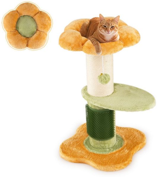 COSTWAY Kratzbaum, Katzenbaum, Kletterbaum mit Selbstpflegebürste & Ball