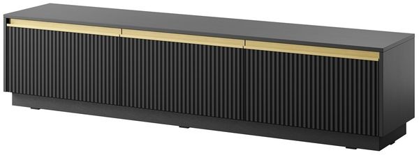 Bettso 'ROY' RTV-Schrank mit geriffelte Fronten, Holzwerkstoff Schwarz, 42x39x182 cm