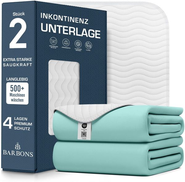 Barbons Inkontinenzunterlage waschbar Matratzenschutz 60x60 2er - wasserdichte Bett Inkontinenzauflage matratzenauflage Bettunterlage waschbar nässeschutz matratzenauflage (60x60 cm - 2er)