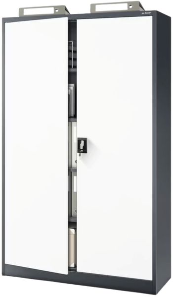 Aktenschrank abschließbar JAN - 5 Ebenen verstellbar, Flügeltüren | Metallschrank Werkstatt Mehrzweckschrank Büroschrank aus Stahl Werkzeugschrank, 185x115x40cm Anthrazit-Weiß