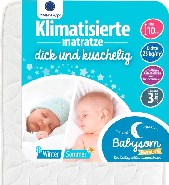 Babysom - Babymatratze | 60x120 cm | Kindermatratze Sommer/Winter | Atmungsaktiv | Luftdurchlässiger Kaltschaum | Höhe 10cm