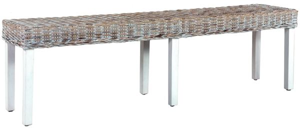 vidaXL Sitzbank 160 cm Weiß Natur Kubu-Rattan und Massivholz Mango 285792