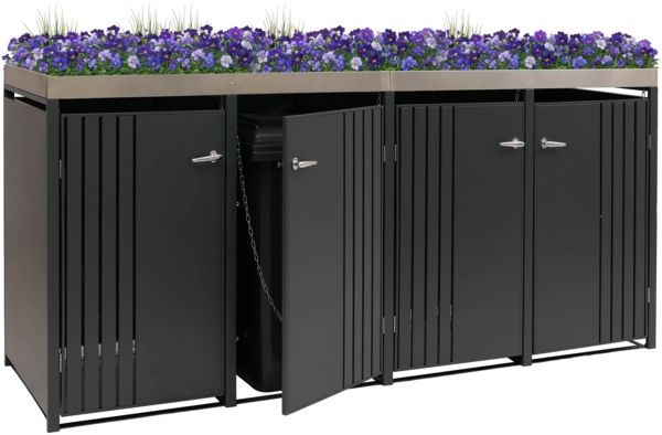 4er-Mülltonnenverkleidung HWC-O67, Mülltonnenbox mit Pflanzkasten, Metall 125x260x84cm 95kg ~ anthrazit