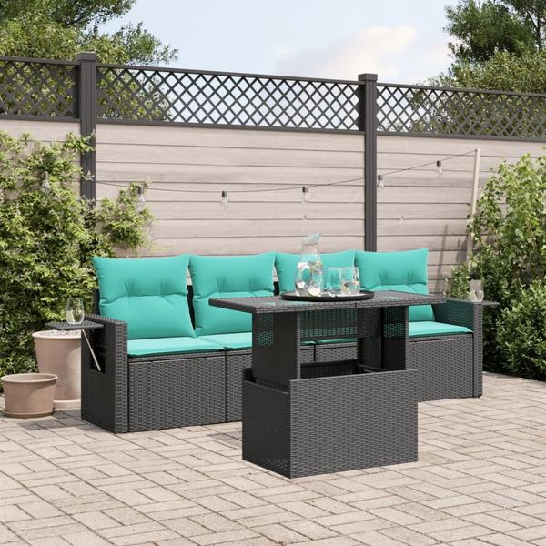vidaXL 5-teiliges Gartensofa-Set mit Kissen, schwarzes Polyrattan 3267727