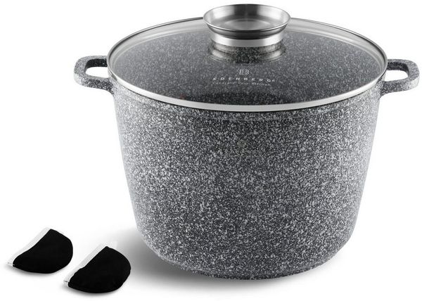 Edenberg Kochtopf 10.2Liter Kochtopf Suppentopf Spargeltopf Soßentopf Großer Topf, Aluminiumguss (Topf mit Glasdeckel 10.2L / 28 cm Durchmesser, 3-tlg, Zeitloses Design des Topfsets. Eine ideale Geschenkidee)