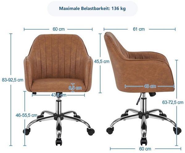 Yaheetech Drehstuhl, Bürostuhl 360 ° Schreibtischstuhl höhenverstellbar Bild 2