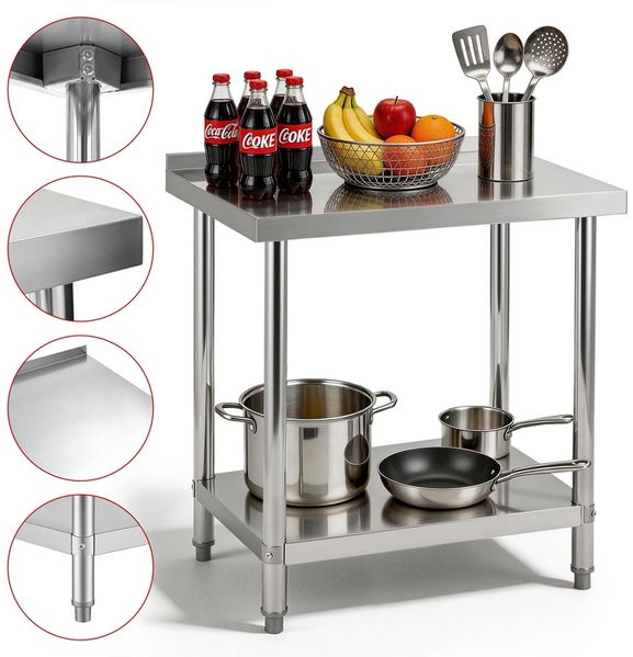 Home Nature Wohnkonzept Edelstahltisch Arbeitstisch Grilltisch Outdoor Küchentisch mit Ablagefläche, stabil bis 90 kg, 60 x 90 x 90 cm