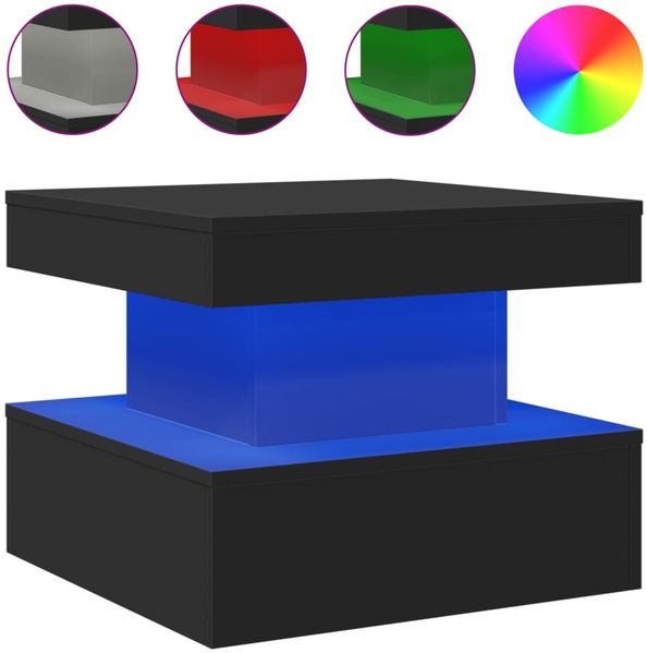 Couchtisch, Sofatisch mit LED-Leuchten Schwarz 50x50x40 cm