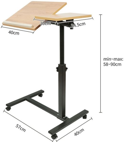 JEOBEST Beistelltisch Mobiler Stehtisch, Höhenverstellbar Computertisch Nachttisch, (Holz, Metallgestell) Laptoptisch mit Wendbarer Tischplatte Bild 4